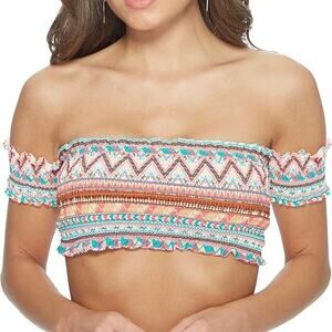 Body Glove Bliss Off The Shoulder Smocked Southwestern Print Bikini Top Size L